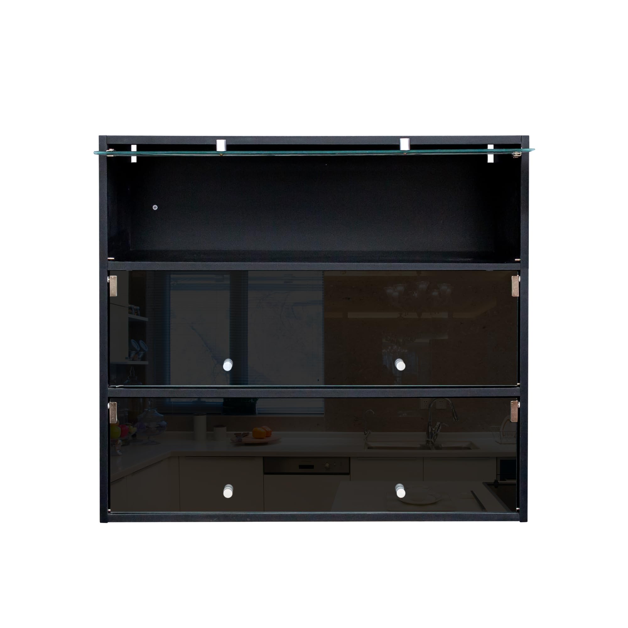 Veemuaro Wooden Shoe Display Case With Sliding Glass Door & RGB LED Lights - Holds 6 Pairs