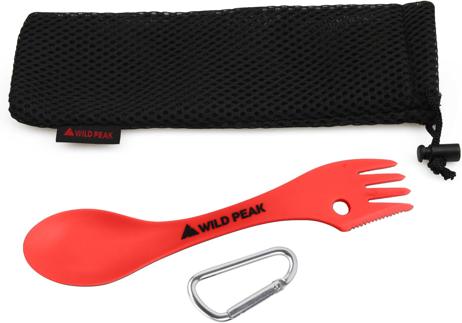Wild Peak Plastic Spork - Lightweight & Strong All in one Spoon, Fork, Knife Cutlery with Optional Storage Bag ▲ (Fire Red, with Storage Bag)