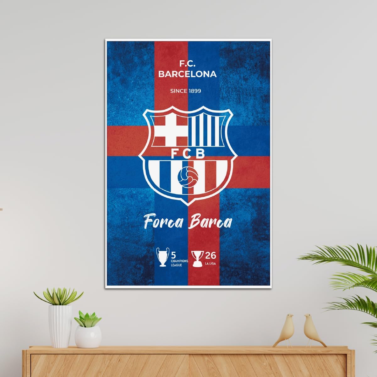 TenorArts FC Barcelona Poster White Club Logo Wall Poster with Thick 300 GSM Matt Finish Paper (18inches x 12inches)