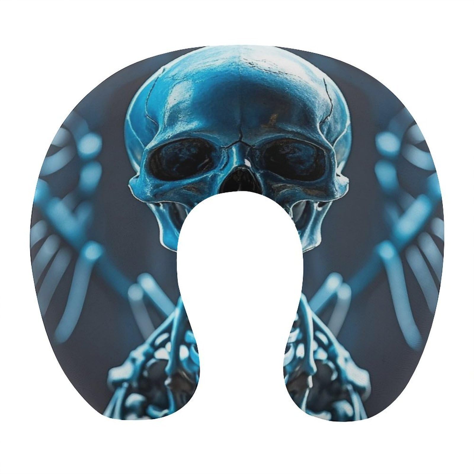 FekiLoot Blue Skull and Bones Travel Pillow Comfortable U Shape Memory Foam Pillows Neck and Head Support Portable Travel Neck Pillow Suitable for Planes Trains Self-Driving Cars