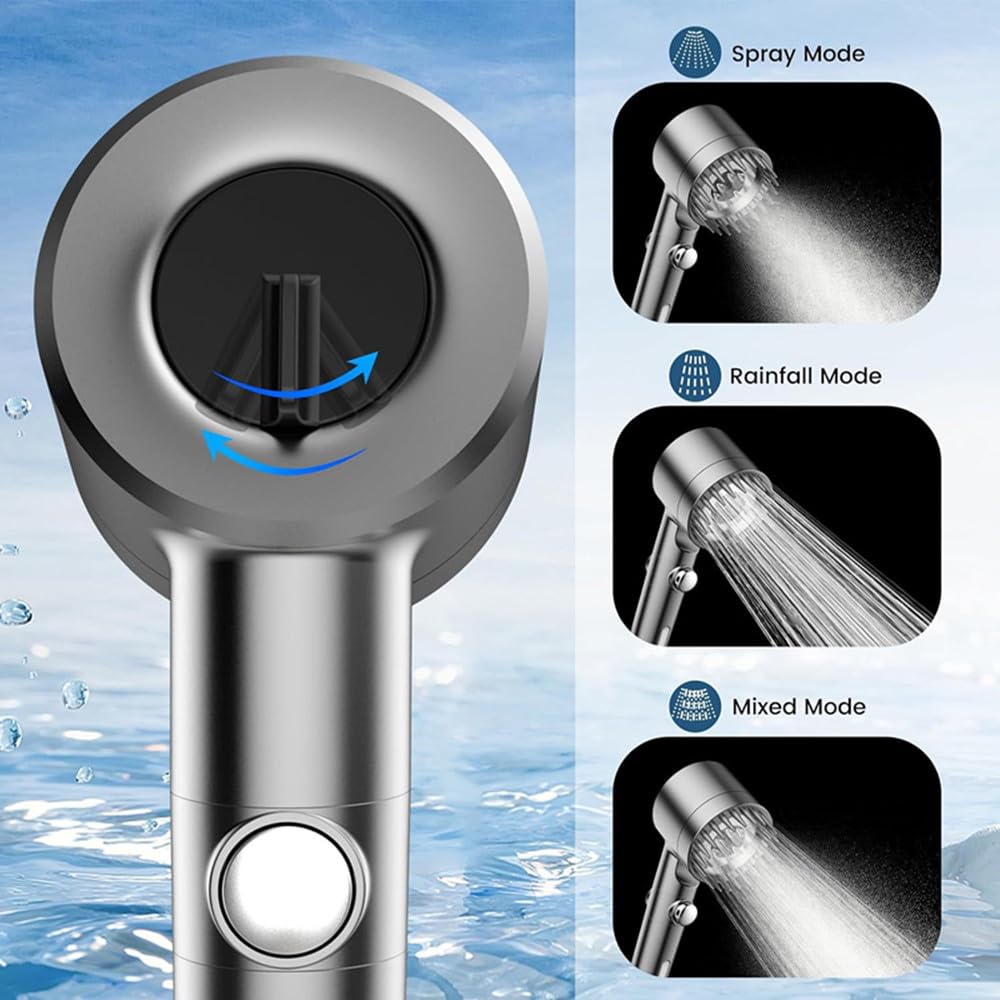 Cabezal de ducha filtrado con mano, cabezal de ducha de alta presión con 3 modos de pulverización con filtros, cuentas de filtro suavizante de agua para agua dura con interruptor de encendido/apagado