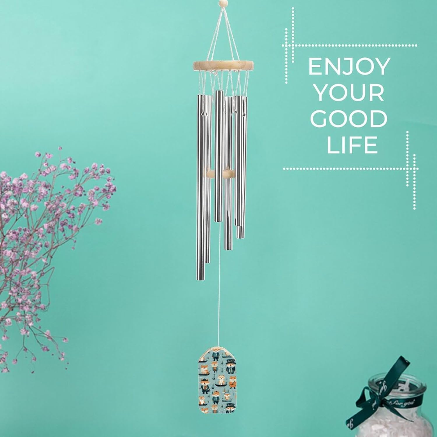 Fox Pirates Wooden Wind Chimes Deep Tone Memorial Windchime for Outside Garden Home Decoration