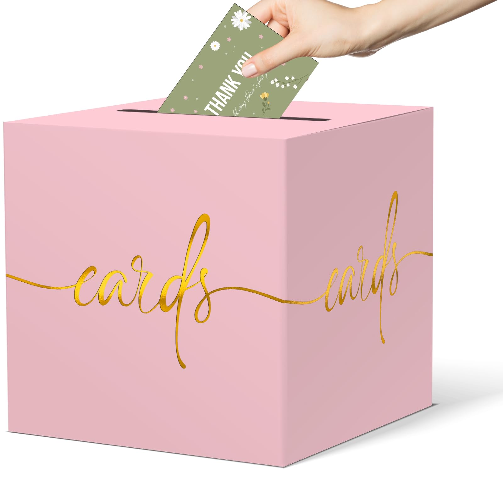 2 Pack Light Pink Card Box with Gold Foil Design, Paperboard 8.7" Card Box for Birthday Wedding Party Graduation Retirement Anniversary Valentine's Day &amp; Baby Showers, Raffle or Money Box
