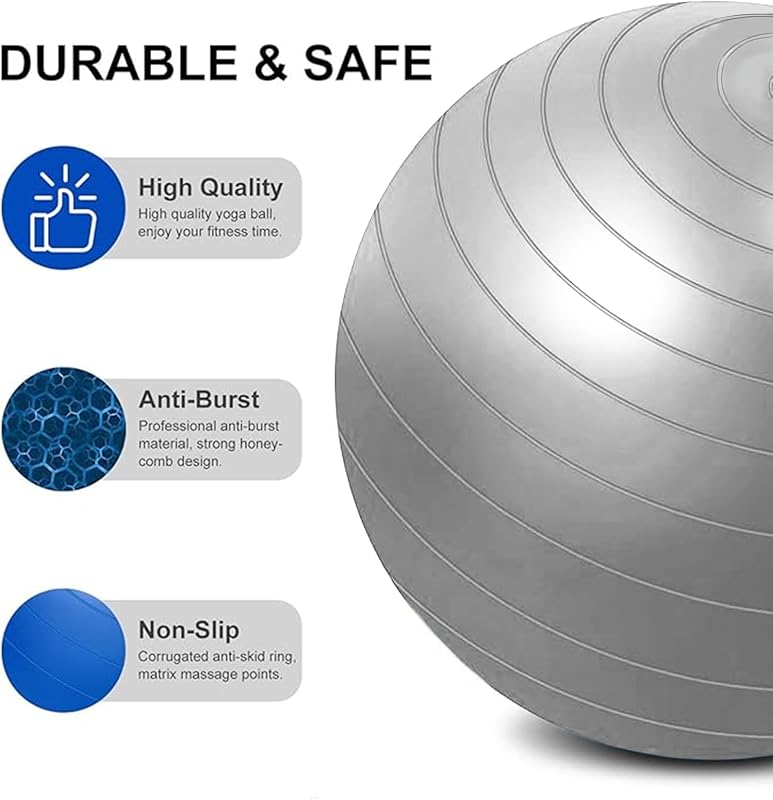 flintronic Gimnasztikai Labda 55/65 cm Pumpával, Robusztus Yoga Pilates Fitnesz Labda - 55 cm, Grey