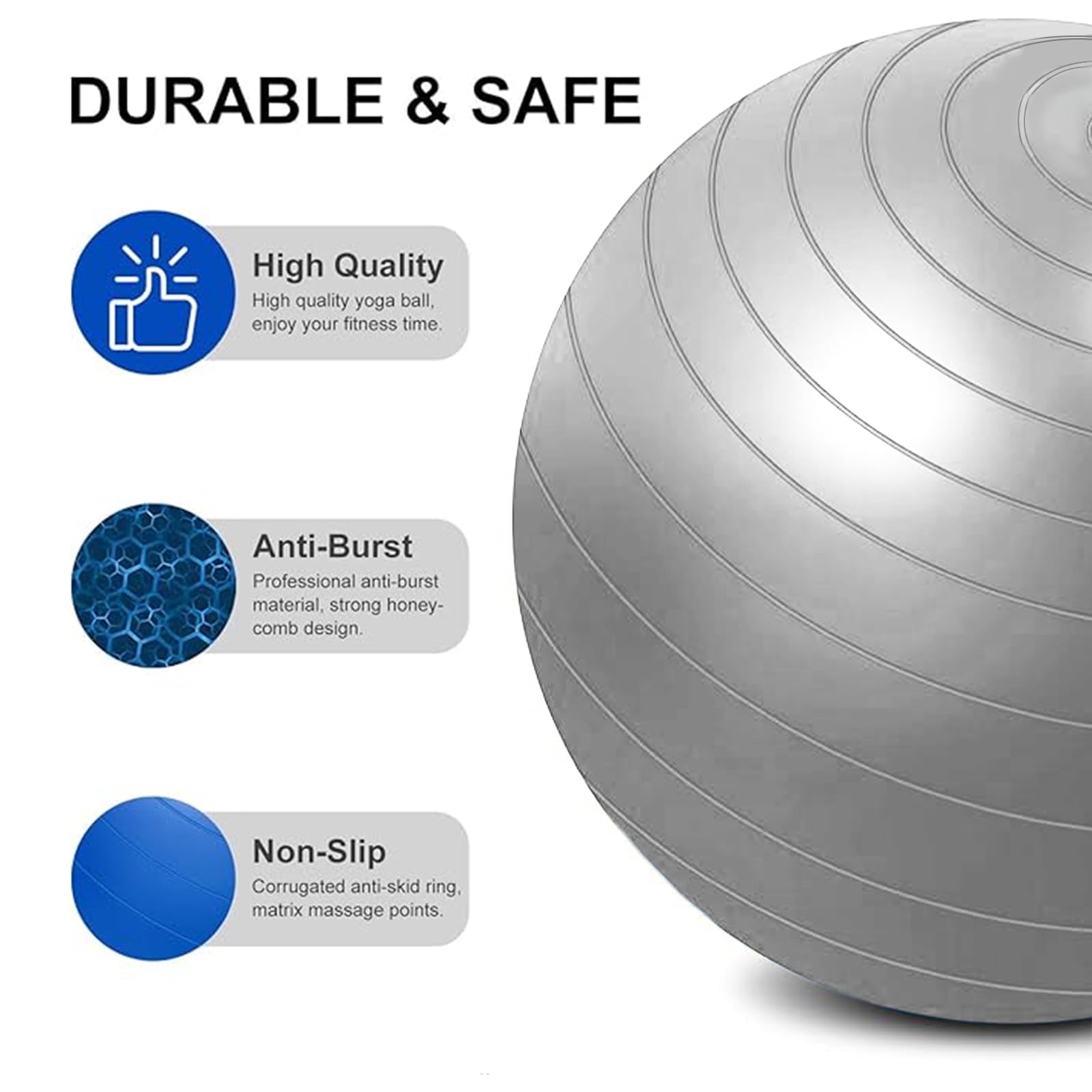 flintronic Palla Fitness, Palla da Ginnastica, 55/65cm Palla Anti-Scoppio, Palla di stabilità, con Pompa, Strumento Tappo Pompa, E Manuale per Yoga, Esercizi di Equilibrio, Allenamento, Fitness