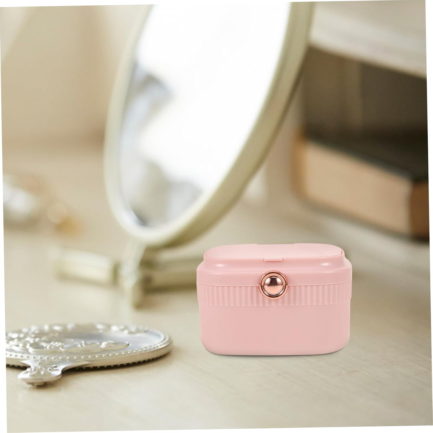 Portable Jewelry Box Pink with Mirror for Rings and Amber image 2