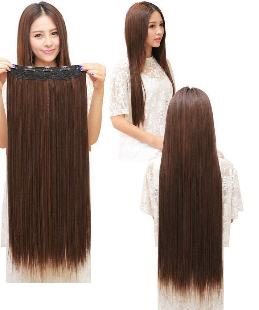 5 Clips Heat Resistant Long 28 Inches Feel Natural Hair Extension (Chocolate Brown)-image-17