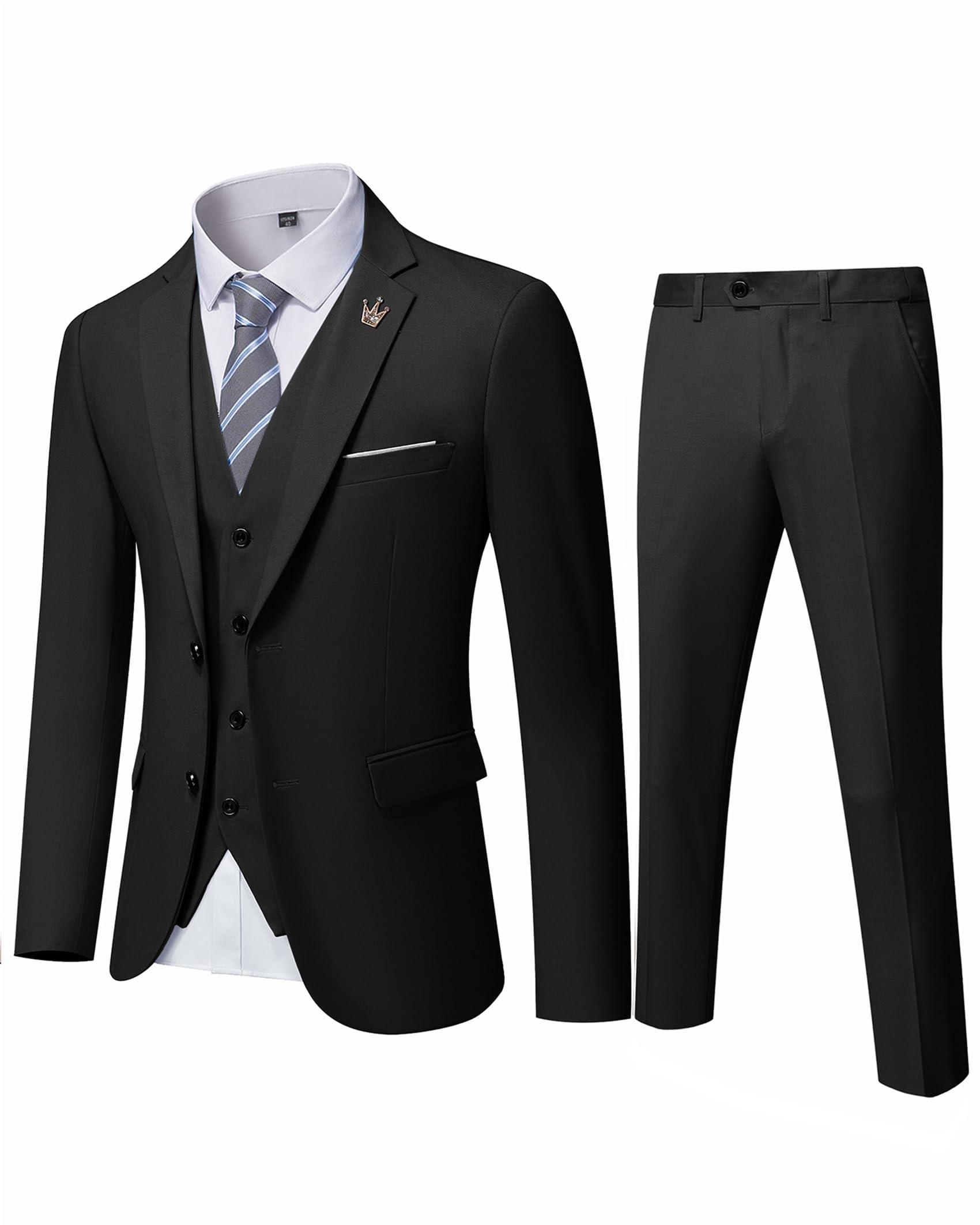 EastSide Men's 3 Pieces Suit, Slim Fit 2 Buttons Tux, Blazer Vest &Pants Jacket Set