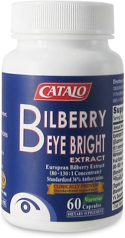 CATALO Bilberry Eyebright Extract with Lutein & Zeaxanthin, Plant-Based Formula with European Bilberry, Eyebright & Marigold Flower Extract - 60 Vegetarian Capsules
