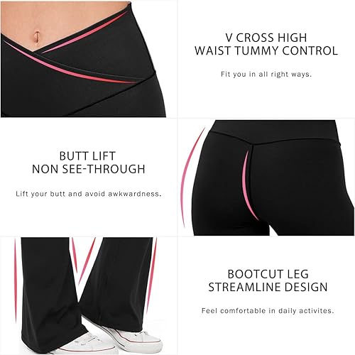 Miniatura 3 de HEGALY Pantalones de yoga acampanados para mujer, leggings cruzados, suaves, de cintura alta, pantalones casuales de entrenamiento con corte de bota