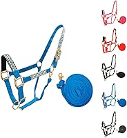 Vista 6 de Tahoe Tack Cabestros ajustables de nailon con banda nasal acolchada y cuerda de plomo de agarre suave de 10 pies a juego