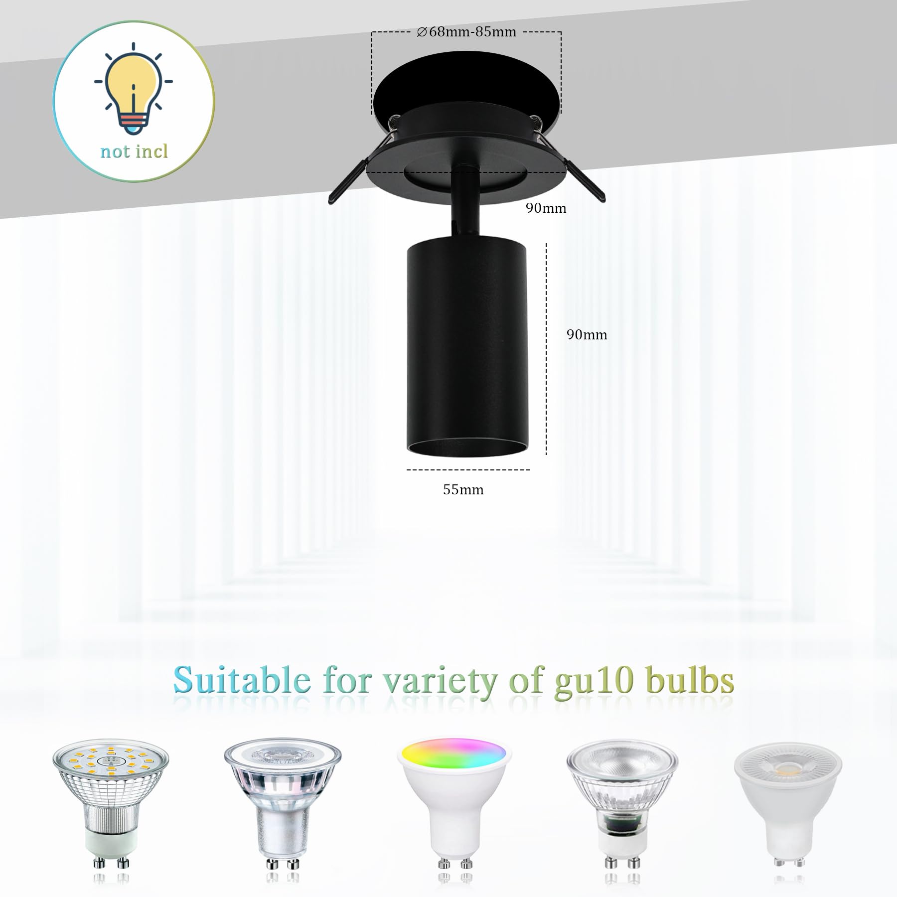 2x GU10 Lámpara de Techo Negra, Focos LED Interior Techo Orientables y Giratorios, Lámpara de techo con anillo frontal extraíble para Salon, Dormitorio, Pasillo, Comedor, Sin Bombilla