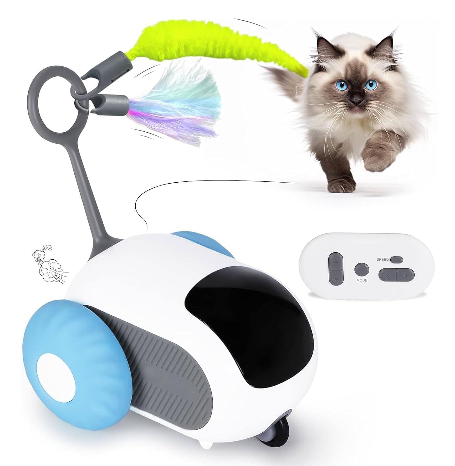 Interactive Cat Toy with Remote Control, Automatic Rolling Cat Toy with Feather & Worm Teaser, USB Rechargeable Smart Cat Exercise Toy, Multiple Speed Modes, Indoor Kitten-image-38