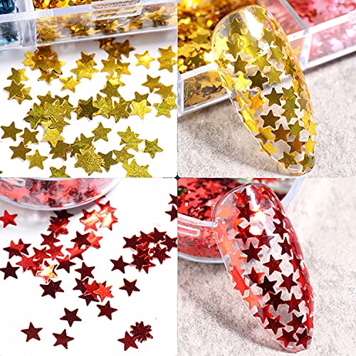 Stars Nail Art Glitter Sequins, 3D Stars Nail Glitter Flakes Design, Holographic Laser Star Acrylic Nails Supplies For Women Girls Manicure Sparkle Decorations, Diy Body Makeup Set(2 Boxes) #TOP4