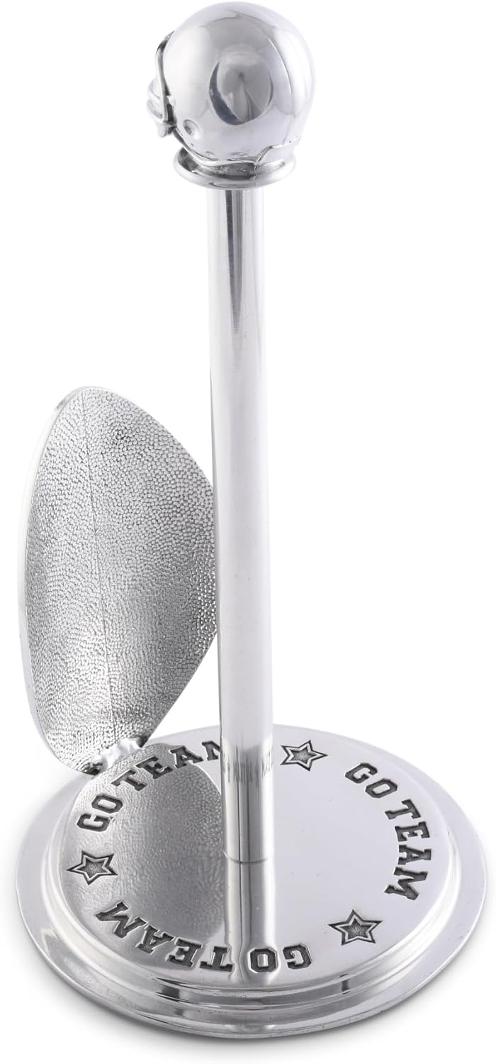 Arthur Court Football Theme Paper Towel Holder, Simple Human, Aluminum Countertop with Helmet Knob, Rubber Feet, Weighted & Durable - Perfect for Tailgaters and Football Fans