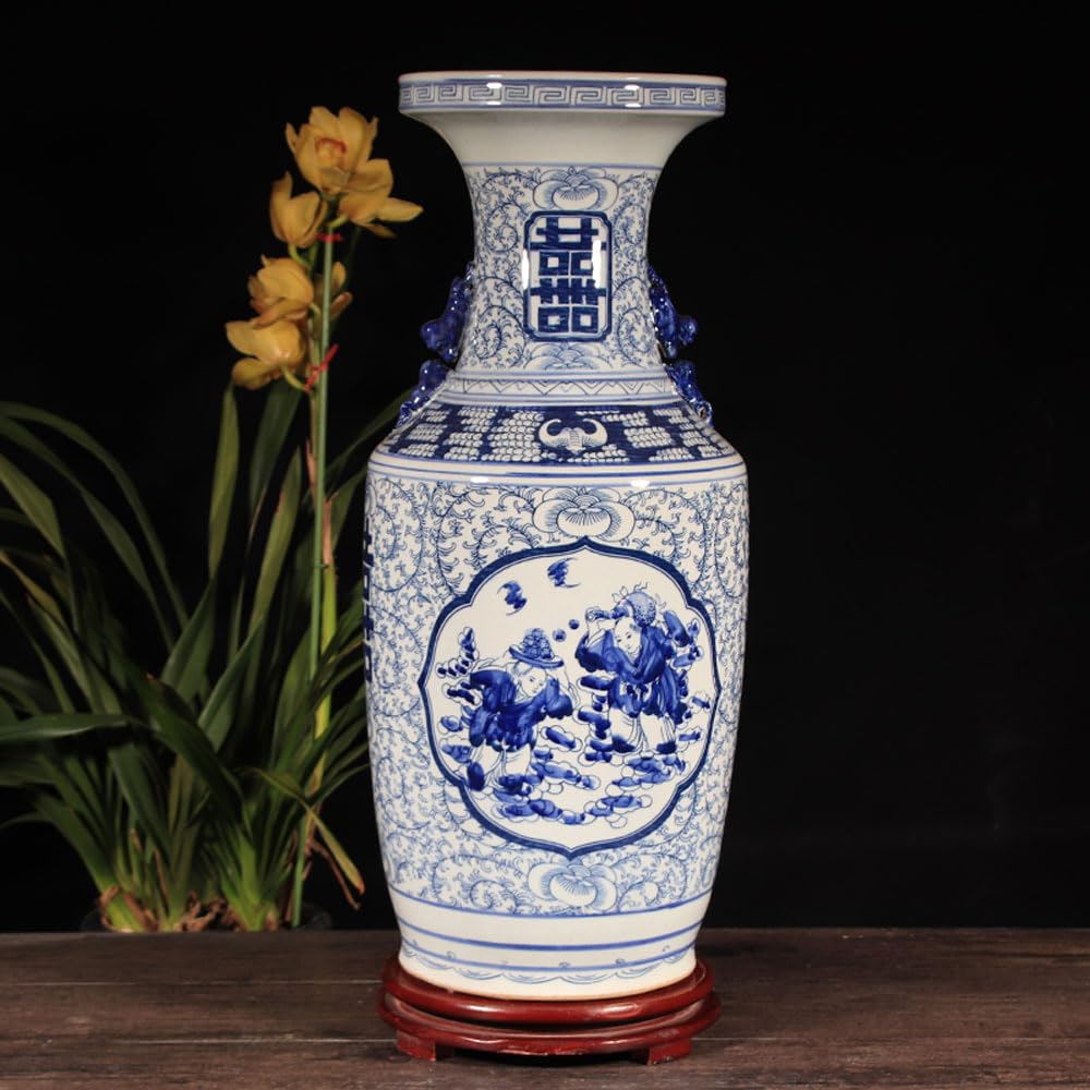 asdchZen Large Blue And White Porcelain Vase Ceramic Flower Vase Chinese Ginger Jar Chinoiserie Vase Glazed Floral Vase Jingdezhen Ceramic Vase For Home Decor Centerpiece Vase,B-23 * 57.6CM