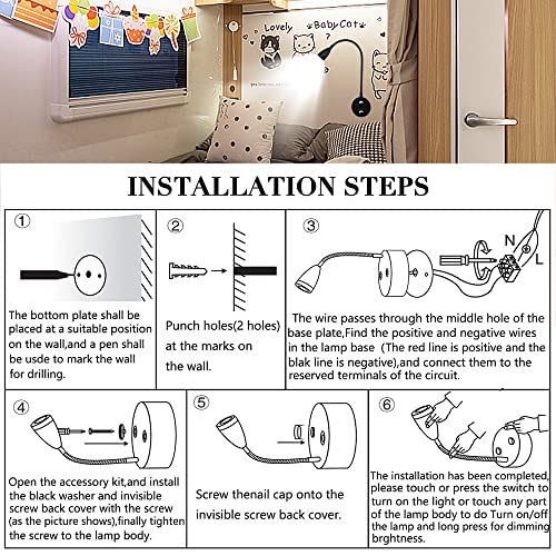 Gobesty Lampada da parete da comodino, Luce da