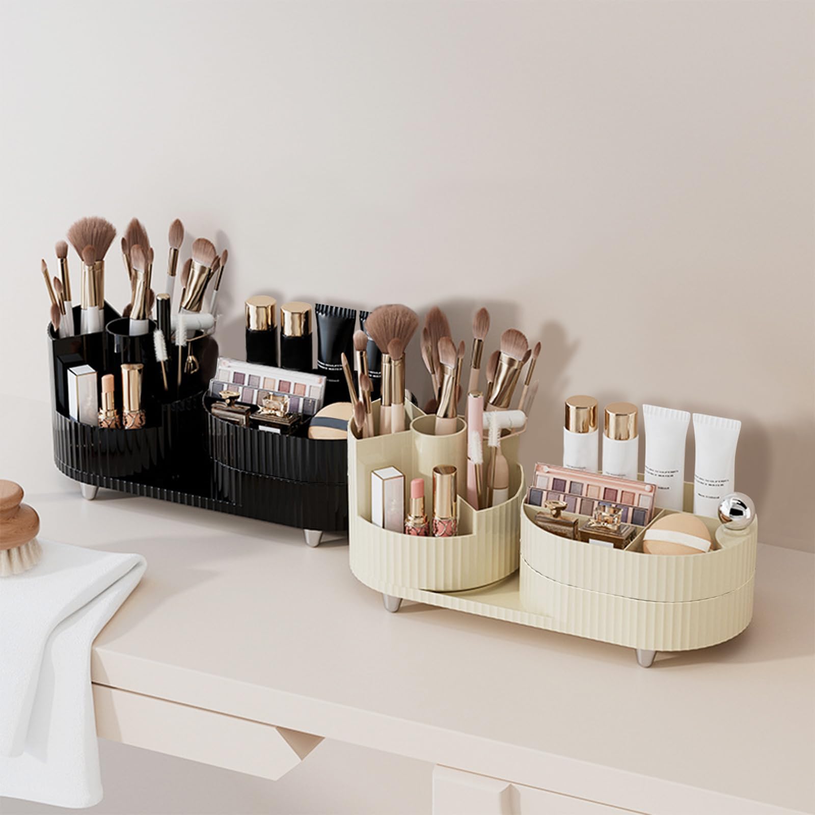 DASITON Makeup Organiser with Drawer, 360° Rotating Makeup Brush Holder, Makeup and Skincare Storage for Vanity Desktop - Image 3