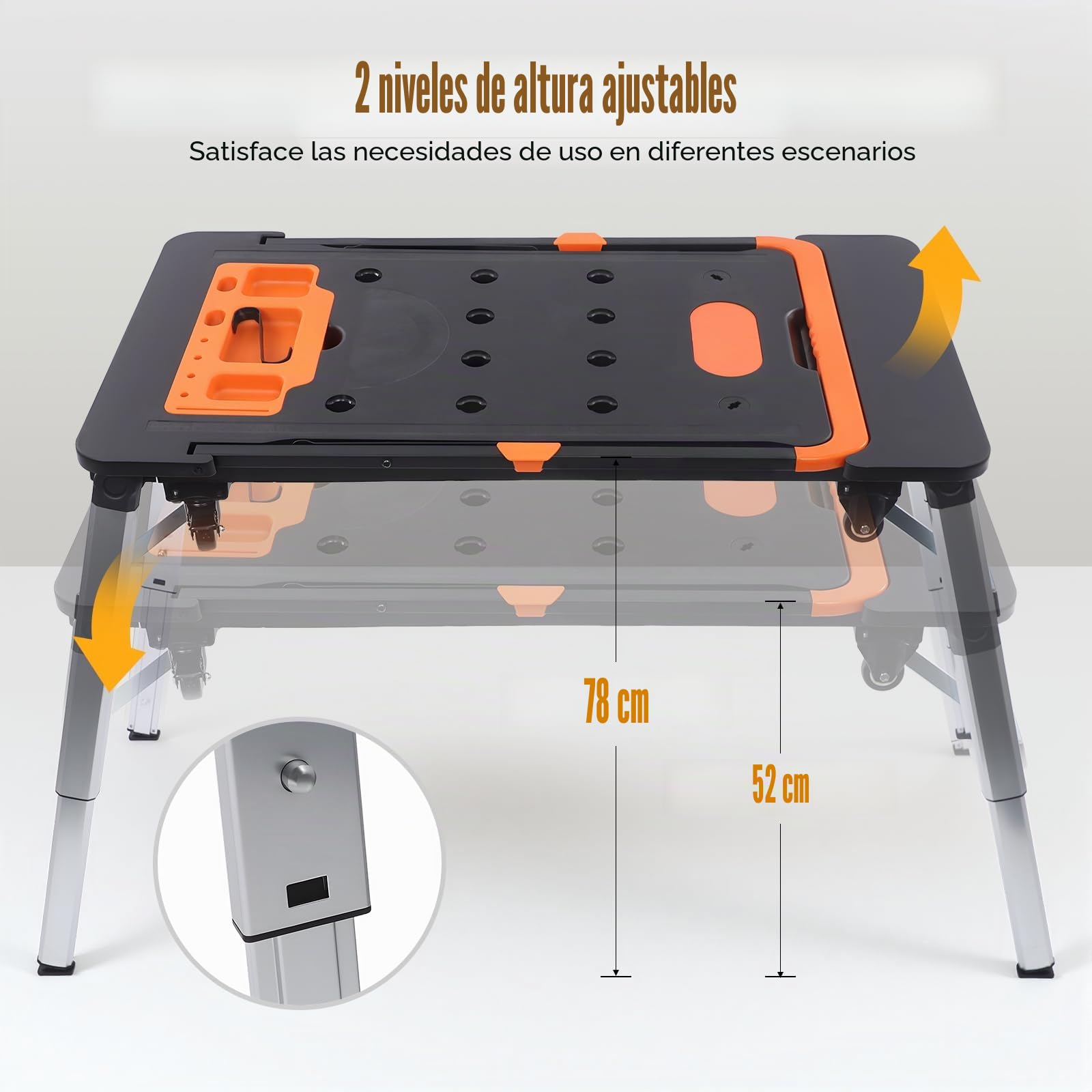 Banco de Trabajo Plegable 7 en 1 Portátil, Plataforma de Trabajo Multifuncional con Capacidad de Carga 150-250kg, Workbench Plegable con Carro de Mano y Tabla de Rodillos, 1090x550mm
