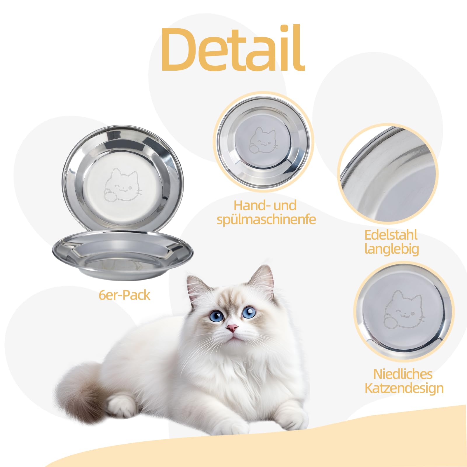 Ciotole per gatti in acciaio inox 14 cm, piatti anti-affaticamento baffi per cibo umido e secco