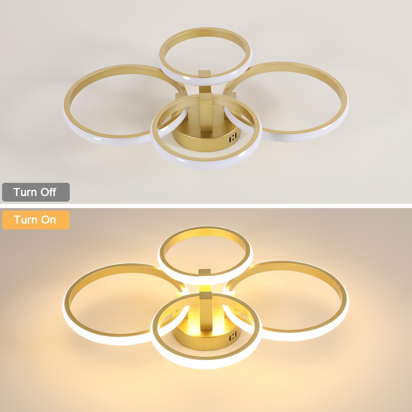 DELIPOP Plafoniere LED Moderno Oro, Lampada da Soffitto 56W 6300LM 3000K | Rotondo Lampadario per Soggiorno, Camera da Letto, Sala da Pranzo