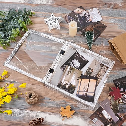 Image of Muzilife 11x11 Shadow Box Picture Frame - 2.16 inch Interior Deep Wood & Glass Square Display Case Ready to Hang Memory Box Baby Sports Memorabilia, Pins, Awards, Tickets, and Photos, Rustic White