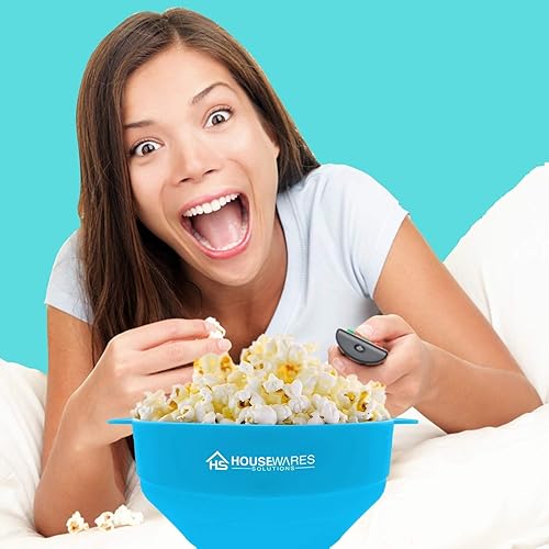 Miniatura 3 de Plegable De Silicona Microondas De Aire Caliente Popcorn Popper Bowl Con Tapa Y Asas - Aqua