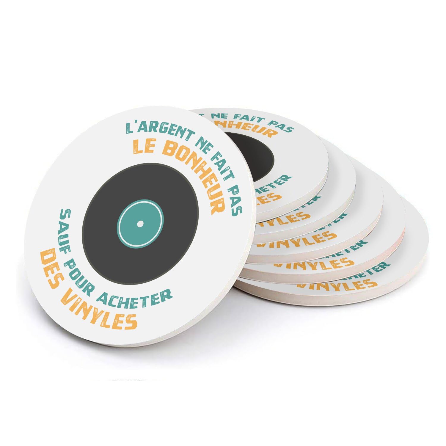 Sous-verre ronds en céramique vinyles rétro musique lot de 6 de 108 mm pour table