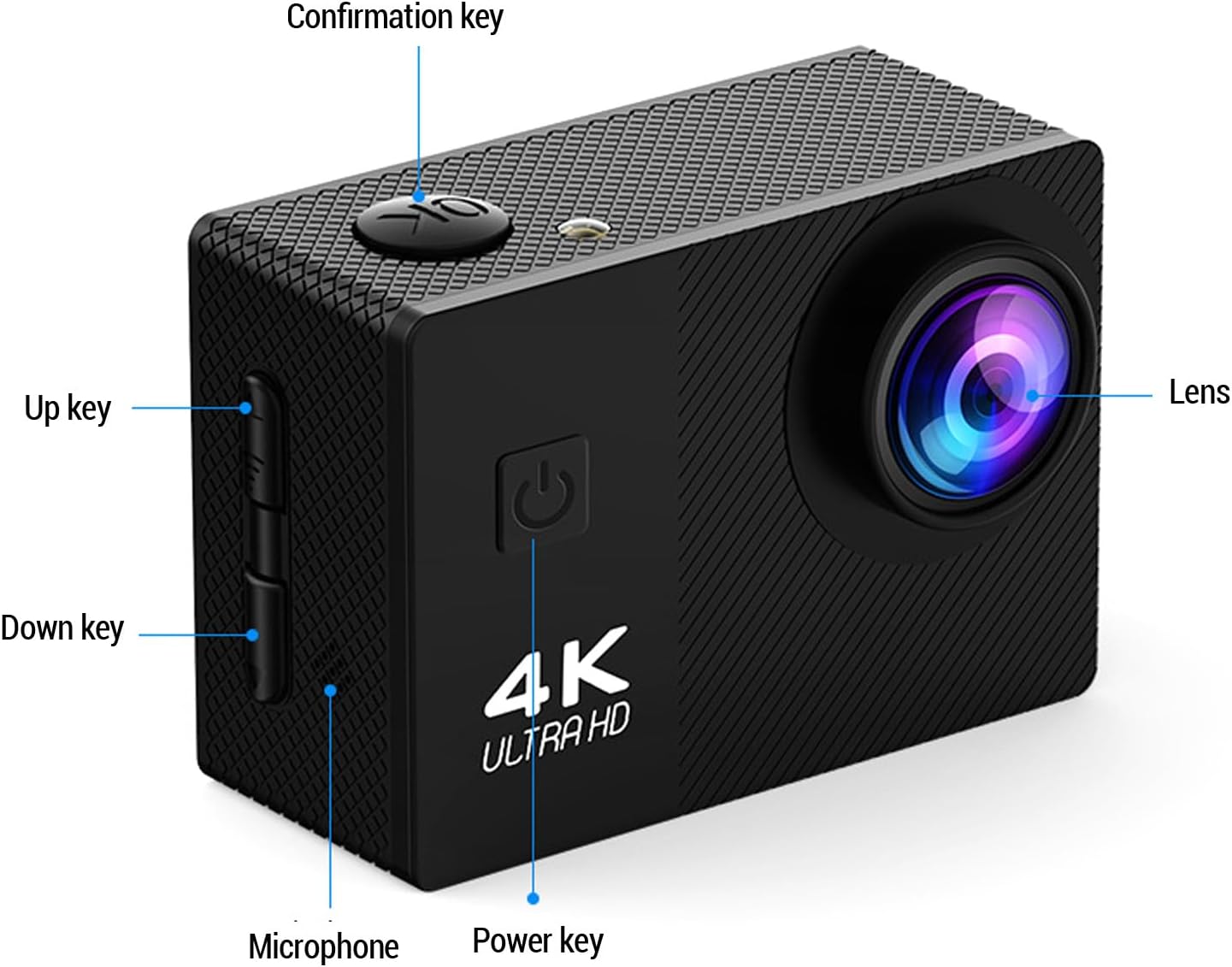 4K Action Camera, Water Proof Sports Camera with 170°Wide, 2.0 Inch Screens Wearable Cycling, Stabilization, Live Streaming