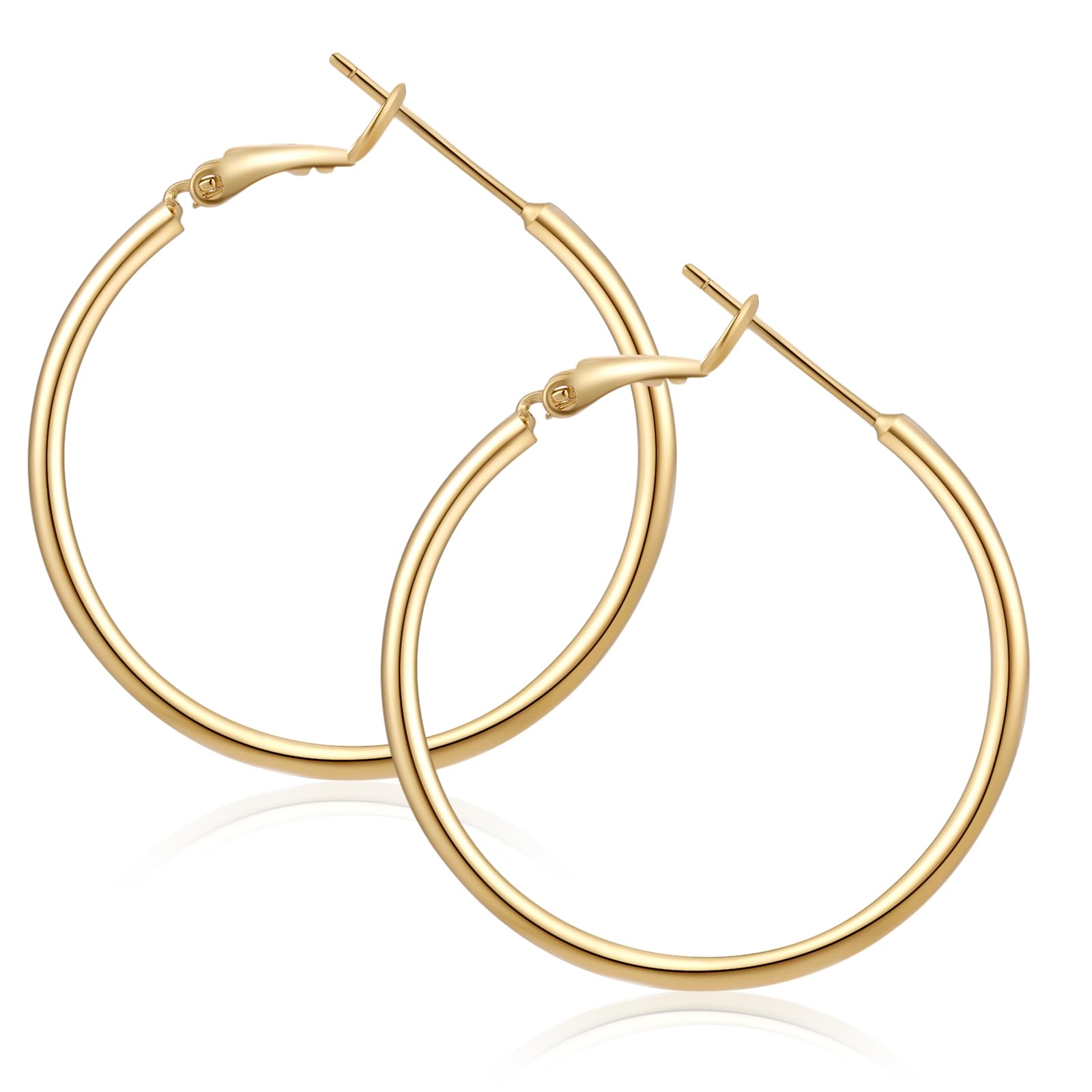 ToHeart 14k Gold Plated Hoop Earrings for Womens Hypoallergenic Big Gold Hoop Earrings, Silver, No Gemstone