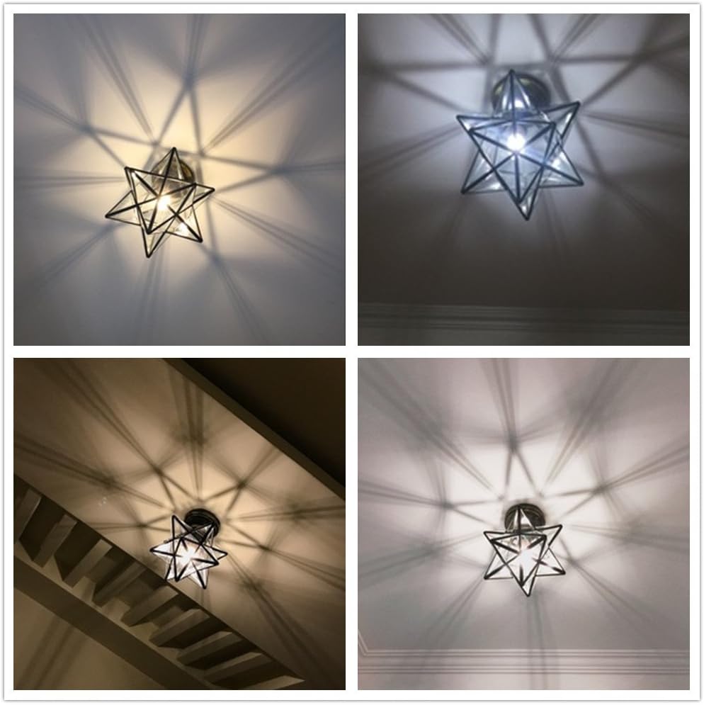 BLMM Clear Glass Star Flush Mount Moravian 8'' Star Ceiling Light Shade with E26 Bulb Close to Ceiling Light Fixtures for Indoor Restaurant Cafe Loft Bar Living Study Room Corridor Aisle (20cm)