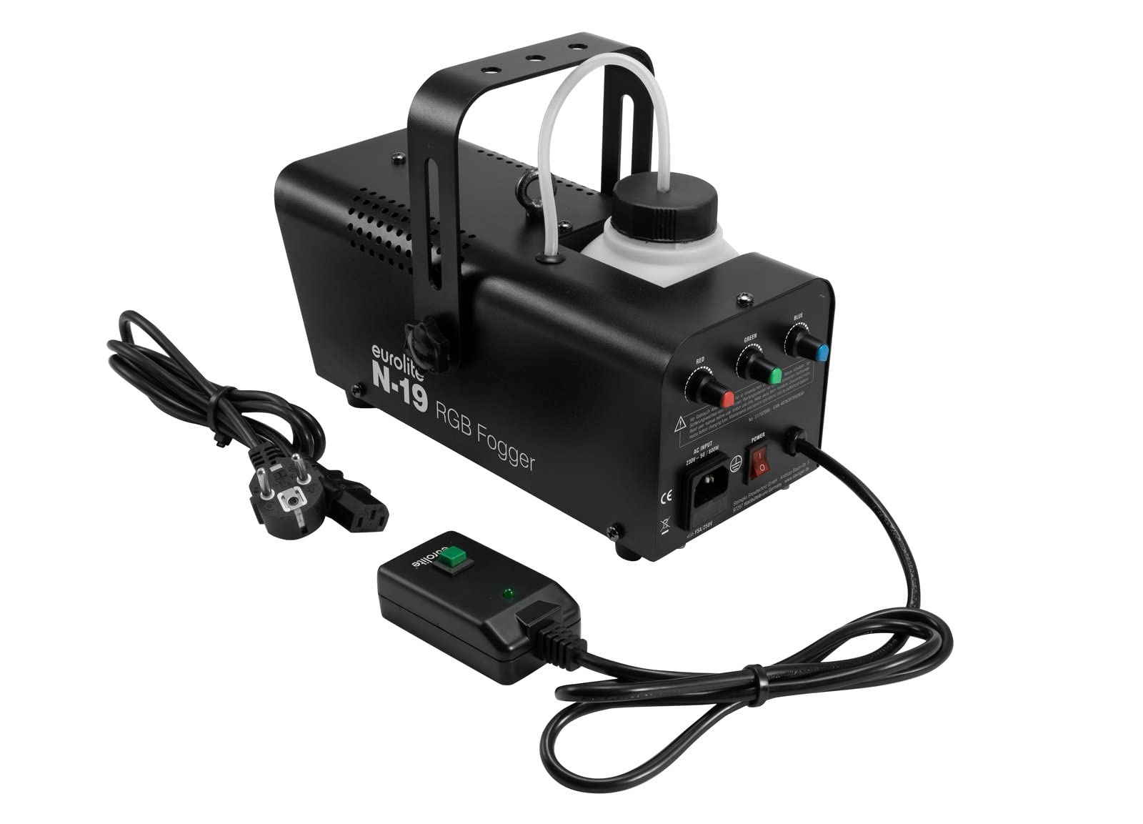 EUROLITE N-19 Machine à fumée LED hybride RVB | Machine à fumée compacte avec 600 W de puissance, éclairage LED, télécommande par câble