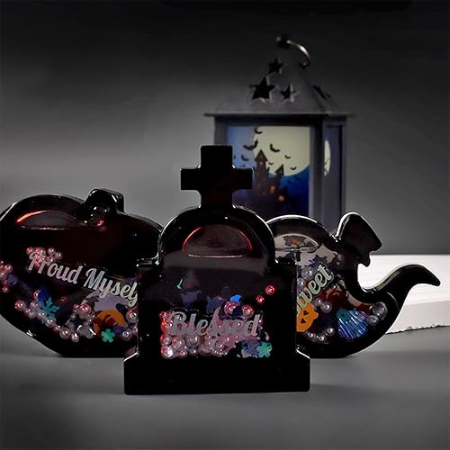 Miniatura 7 de Voyyphixa 4 moldes de resina de Halloween, molde de silicona para ataúd de arena movediza, molde de silicona para lápida de resina epoxi, moldes de