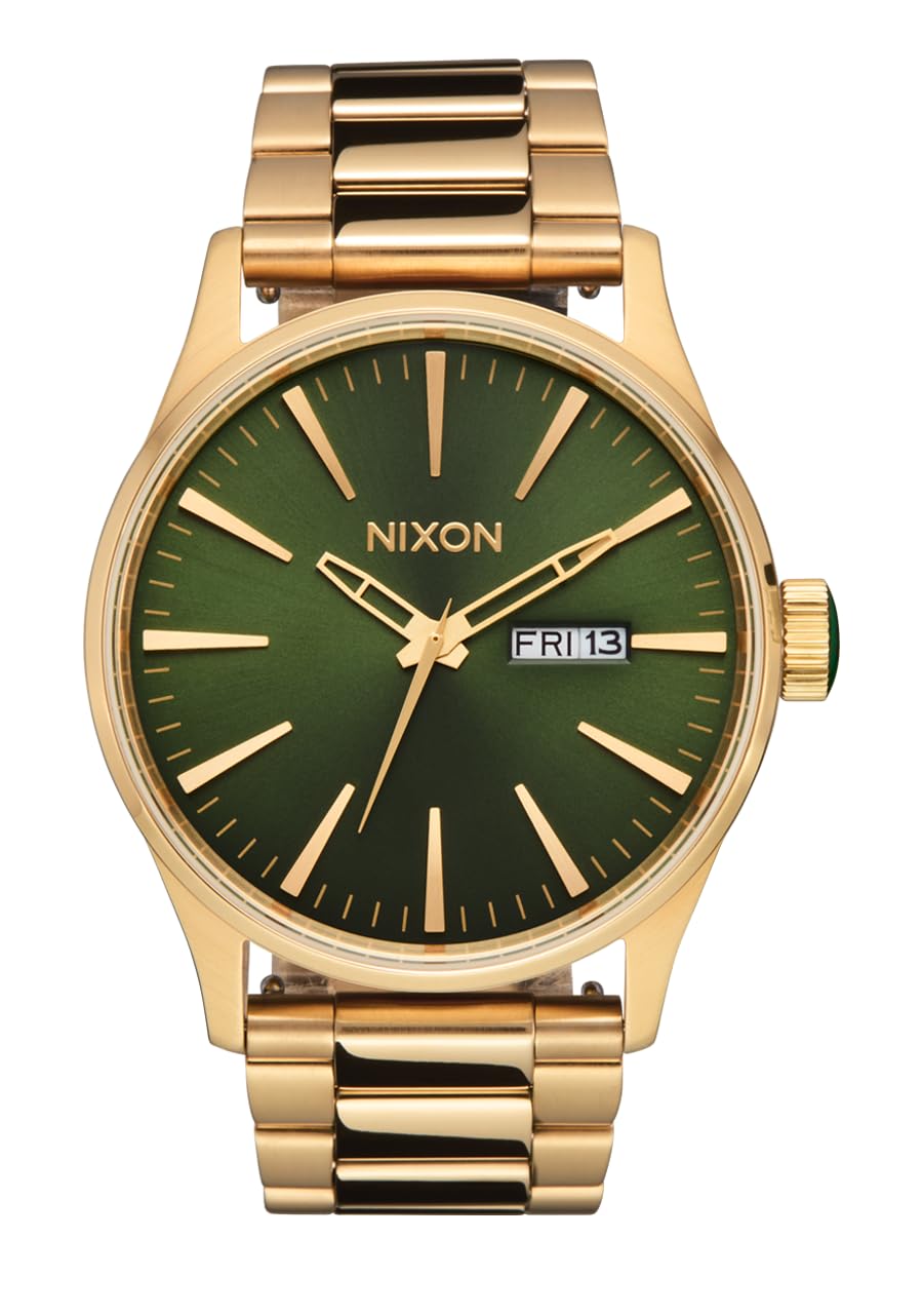 NIXON Montre Homme Quartz- Affichage Analogique Bracelet Acier Inoxydable Or et Cadran Vert A356-1919-00
