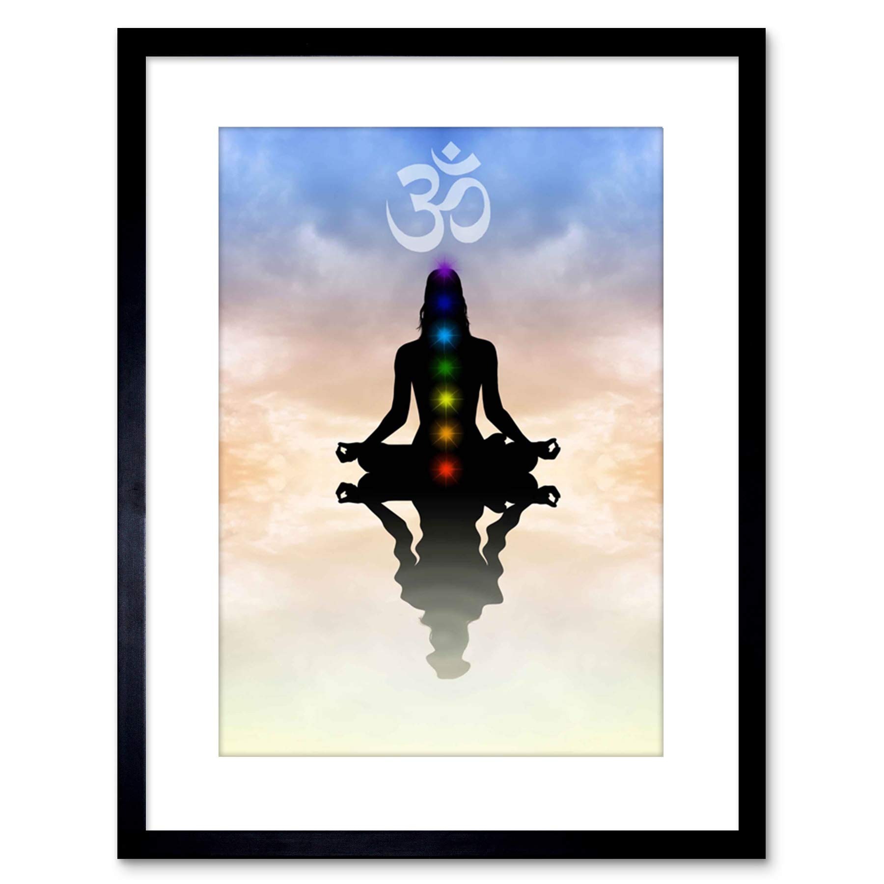 Wee Blue Coo Painting Illustration Buddhist Lotus Chakras Peace Symbol Framed Wall Art Print