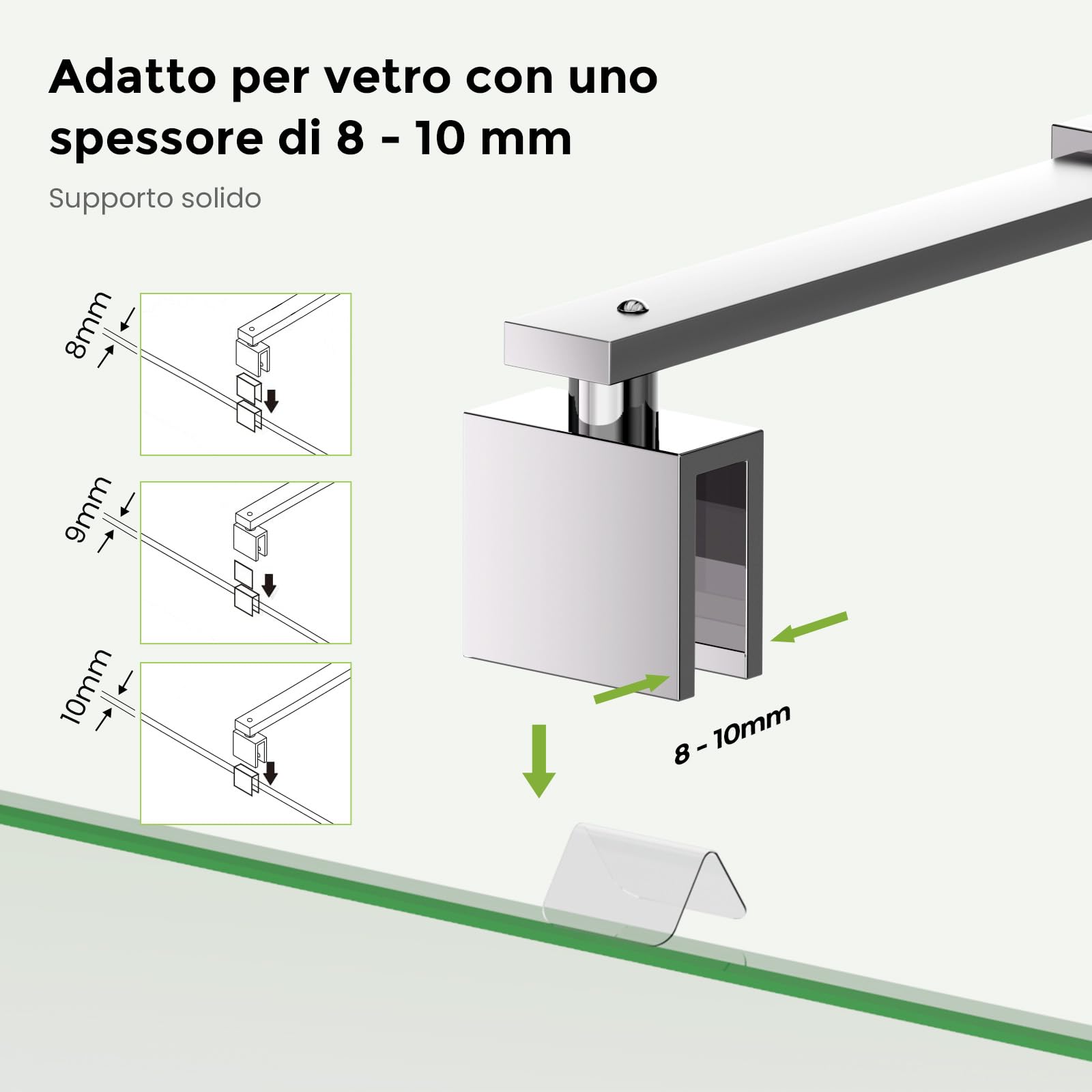 S'AFIELINA Barra angolare regolabile 700-1200mm, acciaio inox, vetro 8-10mm (1 pz)