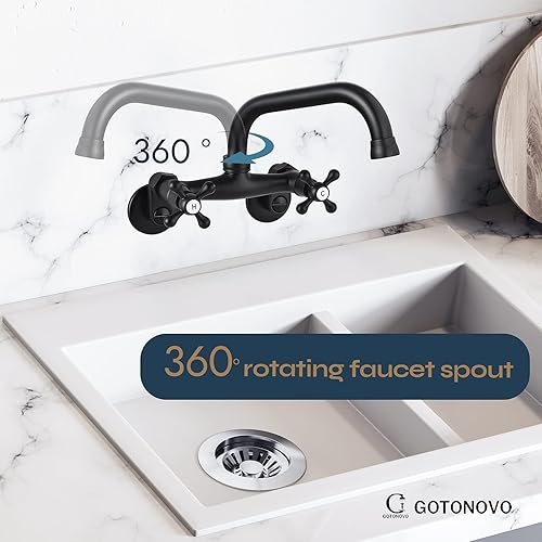 Miniatura 2 de Juego de sistema de ducha de lluvia negro mate, 2 pomos cruzados, cabezal de ducha de lluvia de 8 pulgadas con rociador de mano, grifo de cocina