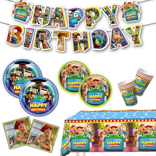 Conjunto de louça de 52 peças para festas de aniversário infantil, incluindo pratos de papel, copos e guardanapos, ideal para festas de aniversário de crianças e meninas e decoração para celebrações
