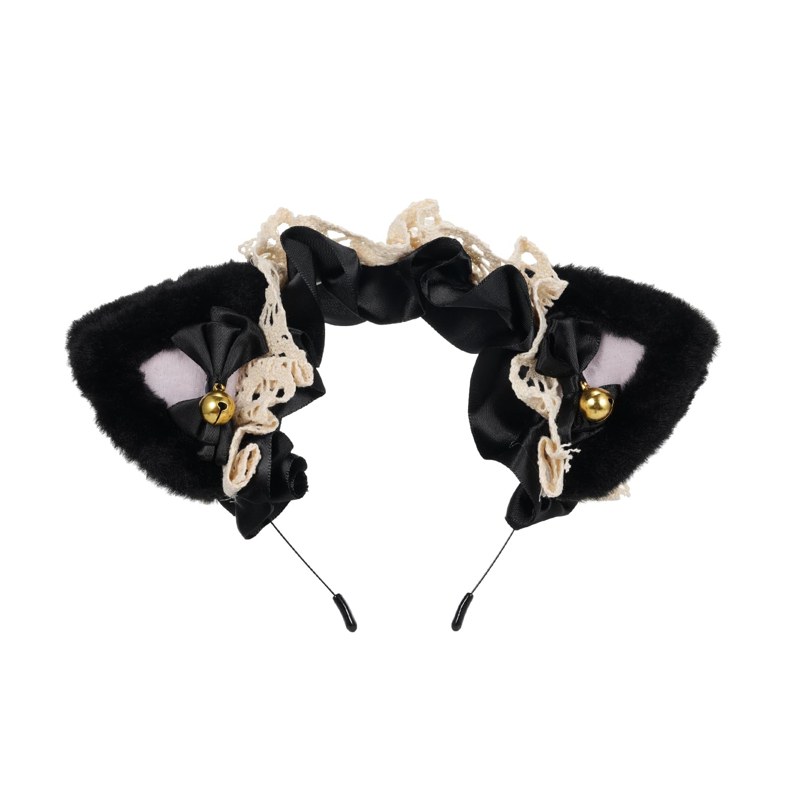 COMETX Lolita Ribbon Headband Fluffy Cat Ears Headdress Lolita Ribbon Headband Cute Hair Ornament Hair Accessory Lace Cat Ears Hairband for Girls and Women