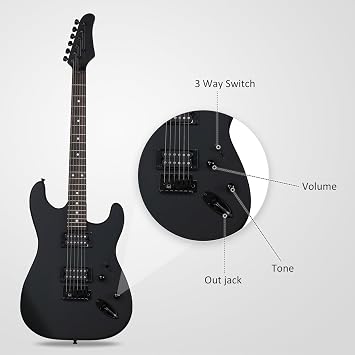 Bonnlo 39 Electric Guitar with H-H Pickups, Gig Bag, Strap, Tremolo Arm, Capo, Accessories for Beginners, Matte Black Guitar Electric