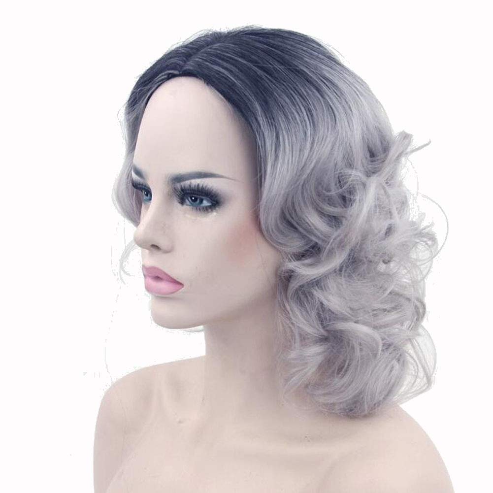 XZEN Fashion Middle Aged Women's Wig Mixed Color Fluffy Curly Black Gradient Silver Gray Daily Dress Up Wigs
