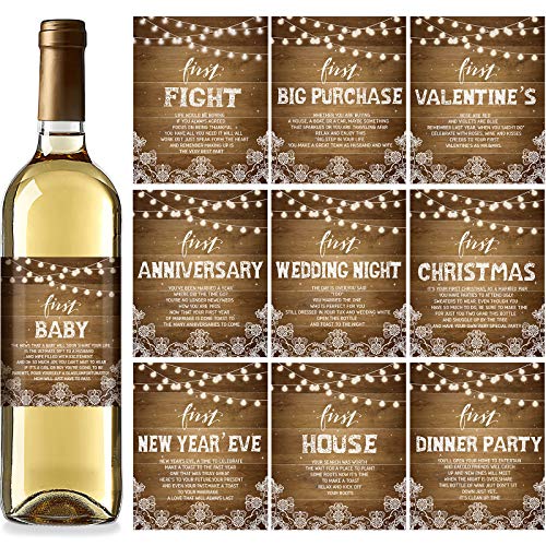 Zonon 10 Pieces Wedding Wine Bottle Labels Wedding Milestones Wine Bottle Label Stickers Marriage and Wedding Anniversary Wine Bottle Cover Set for Wedding Party Decor Supplies