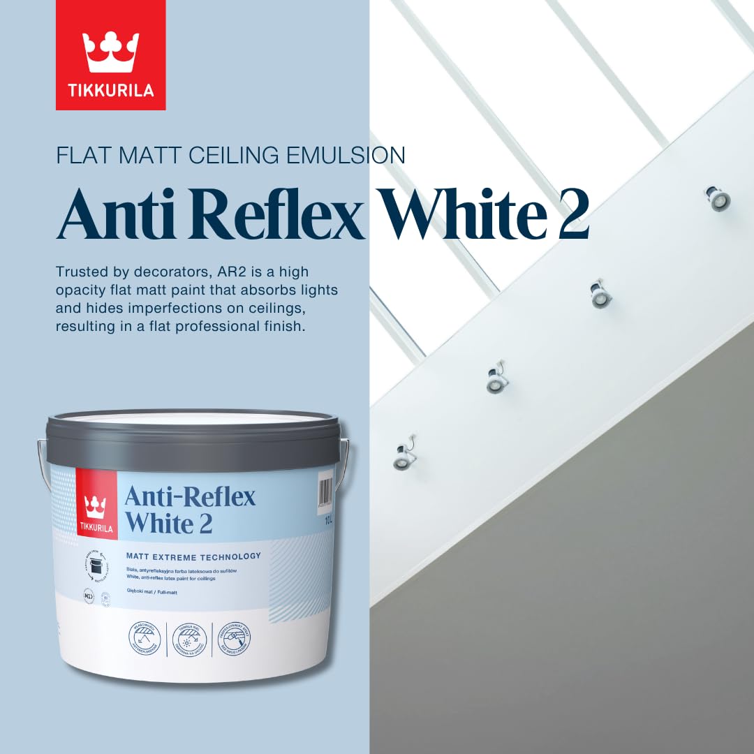 TIKKURILA Anti Reflex 2 – płaska matowa, wysoka kryjąca, farba sufitowa – zero błysku – 3 litry