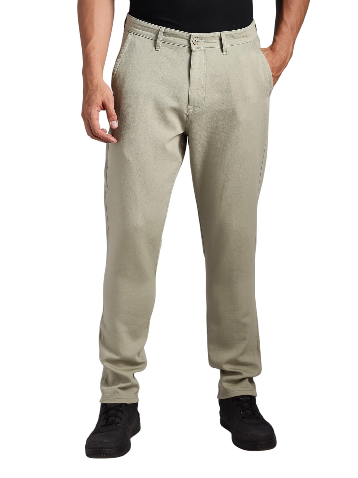 thomas scott Men's | Solid | 4 Pocket | Slant Pockets | 1 Zip Pocket | Mid Rise | Slim Fit | Cotton Blend | Button Waist | Chino Trouser | Pants-picture-27