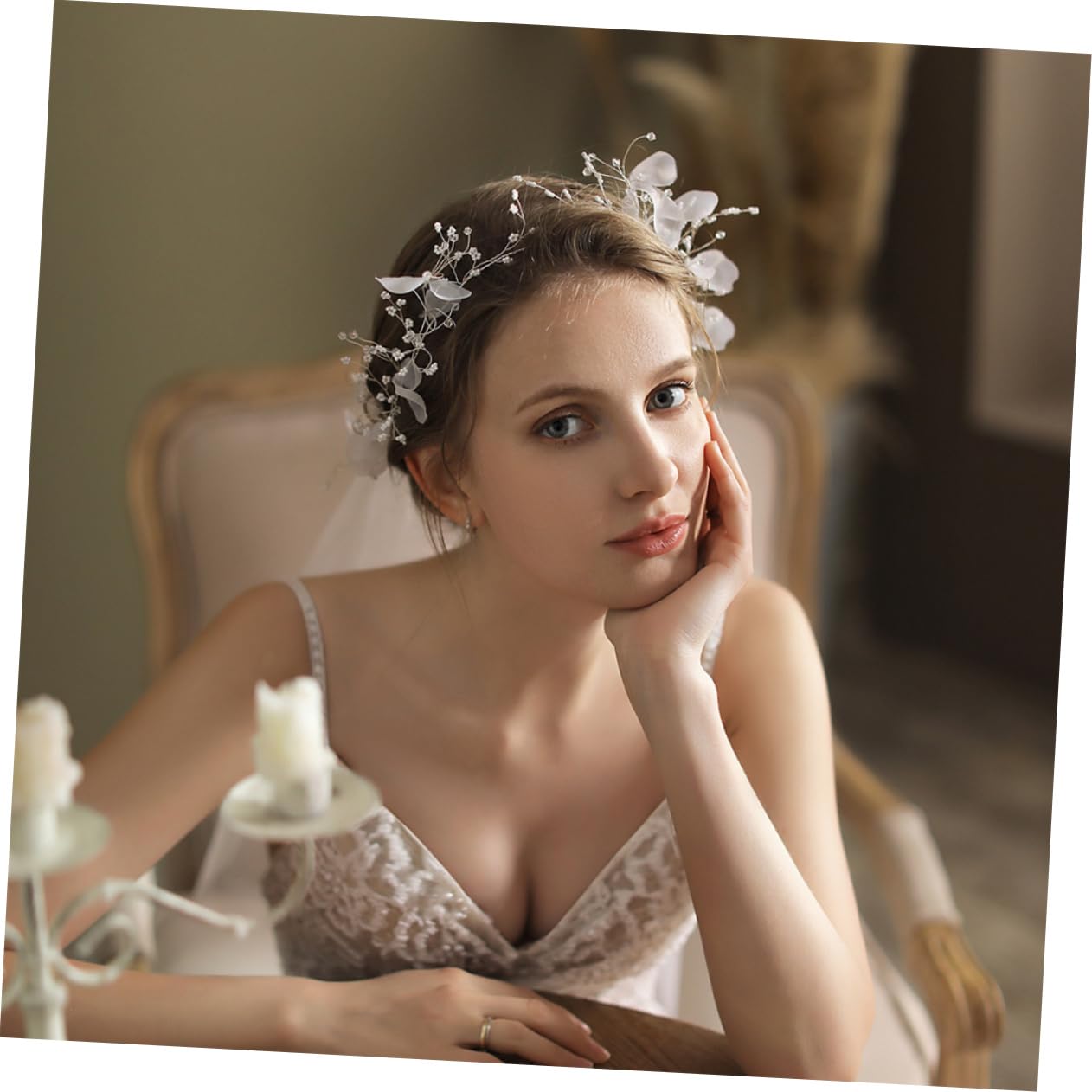 minkissy Weißer Schleier aus Tüll Kreatives Haaraccessoire für Frauen mit Perlenverzierung Elegantes Kopfschmuck für Hochzeit und Festlichkeiten