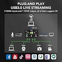 Vista 6 de RGBlink Mini Mezclador Conmutador de Video con 4 Entradas HDMI 2K Entrada/Salida Transmisión en Vivo en Tiempo Real, Soporta Salida de 6 Imágenes