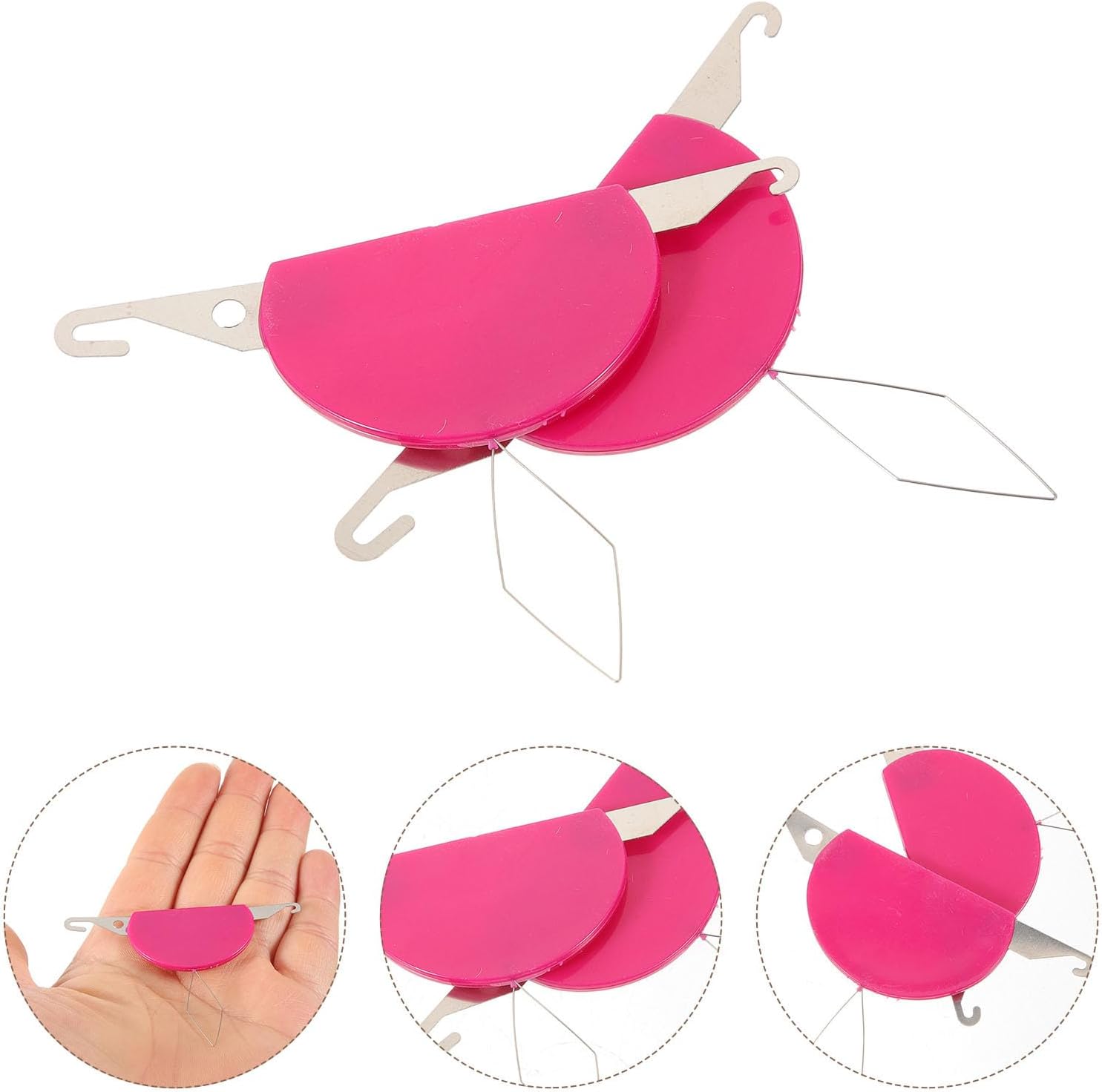 DRESSOOS 2pcs Wire Loop Needle Threader Tool for Hand Sewing and Cross Stitch, 3-in-1 Plastic Needle Threader Set in Rose Red for DIY Embroidery and Quilting Craft