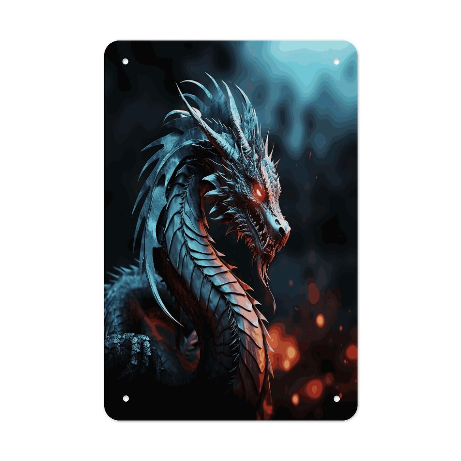 Dragon Metal Tin Sign Wall Decor Funny Retro Sign Weatherproof Metal Wall Art for Indoor Or Outdoor Retro Tin Signs for Kitchen Office Home Bar Decor 11.8 X 7.9 Inch