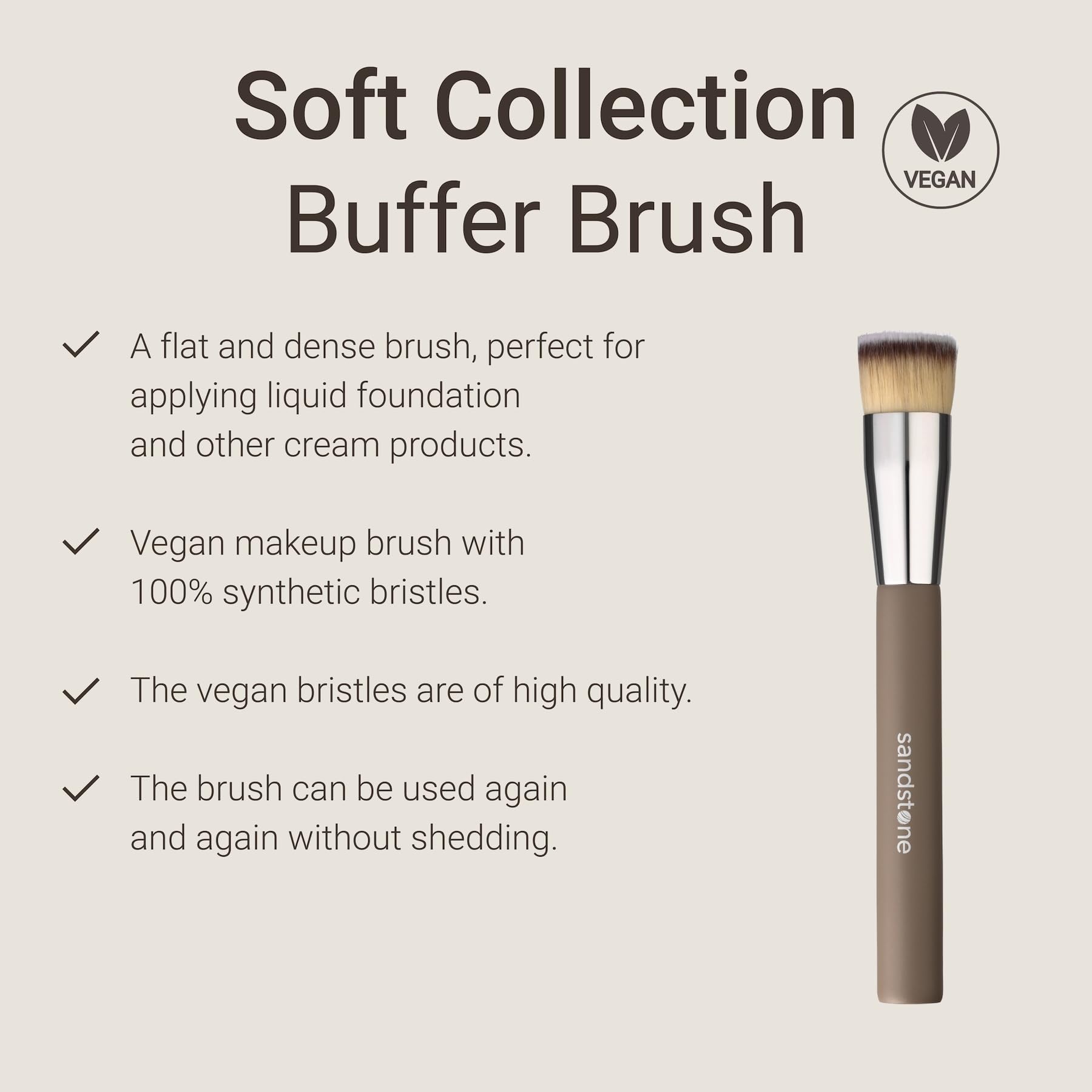 Sandstone Scandinavia Flat Top Foundation Brush, Dense Makeup Brush for Seamless Buffing & Blending - Image 4
