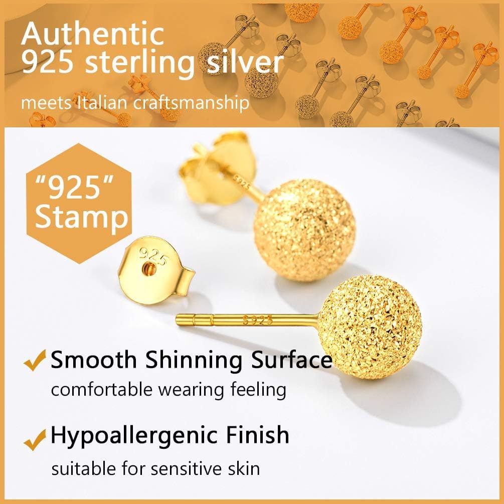 Hypoallergenic Earrings For Women Sensitive Ears Sterling Silver 7mm Big Disco Ball Stud Gold Earrings